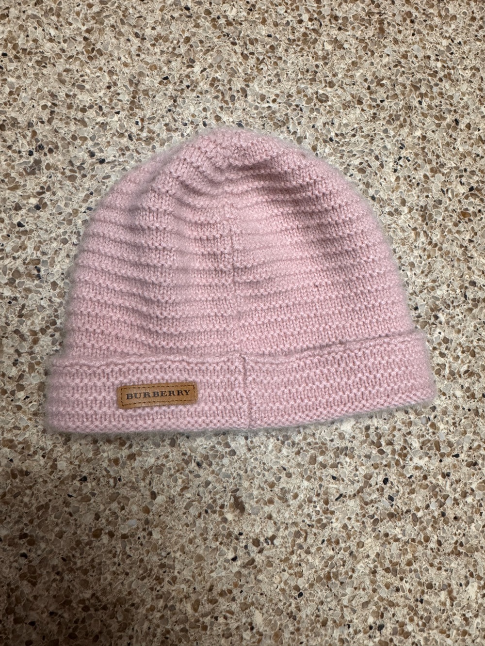 Burberry Cashmere Light Pink Knit Beanie with Logo Patch